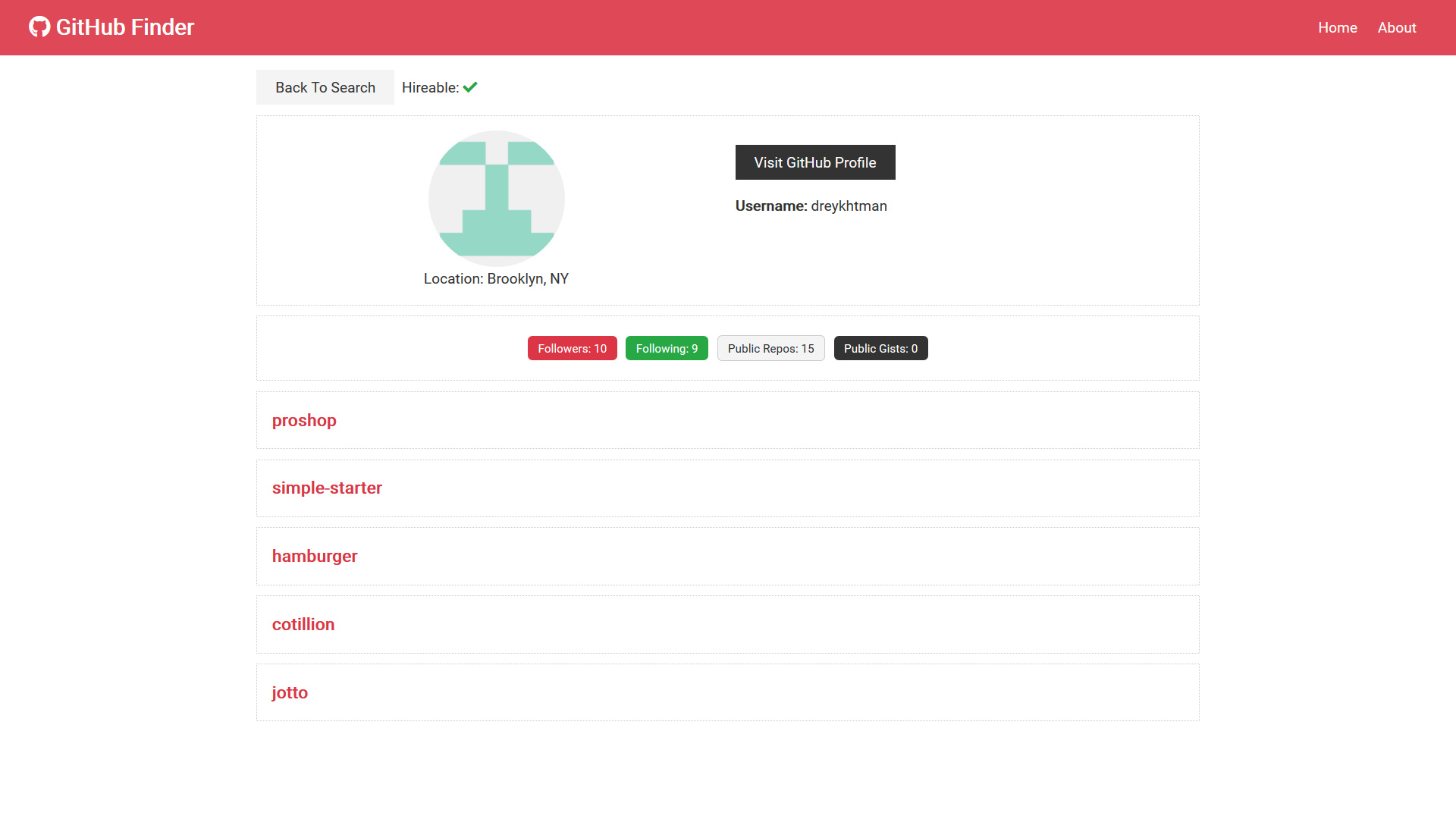 GitHub Finder website screenshot